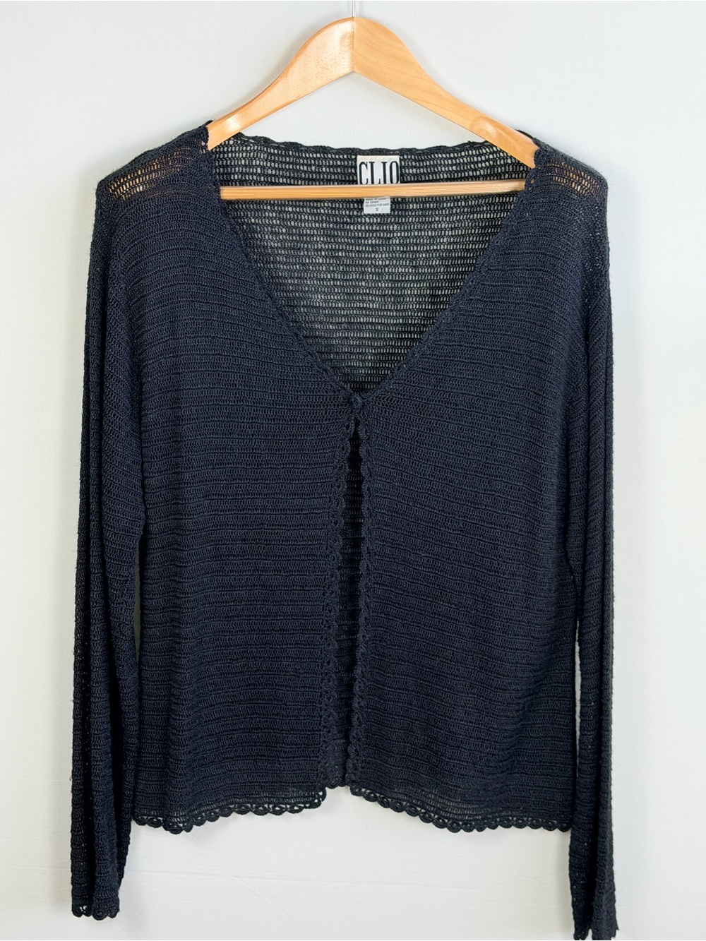 Open Knit Sweater Sheer Black V Neck Lightweight Beach Cover Up Small